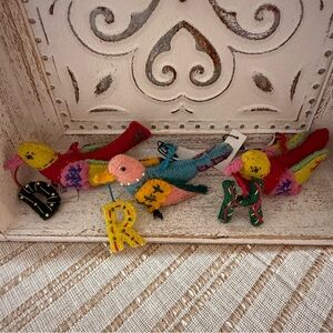Colorful Wool Bird Alphabet Ornaments